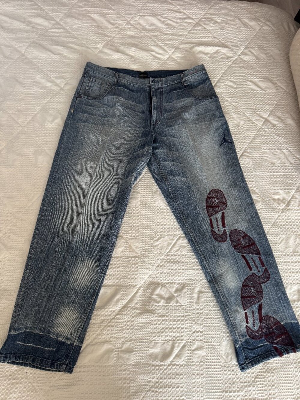 Jordan Men’s Vintage Baggy Denim Jeans 40x34 Y2K Shoe Print